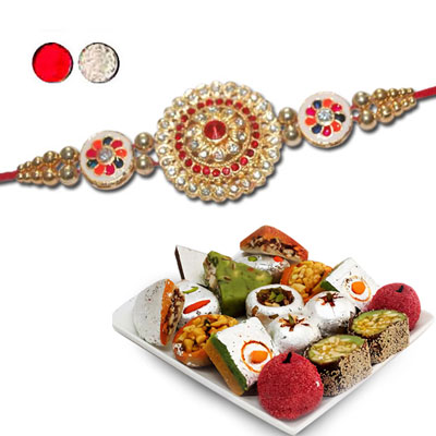 "Rakhi - SR-9380 A (Single Rakhi),500gms of Kaju Assorted Sweets - Click here to View more details about this Product
